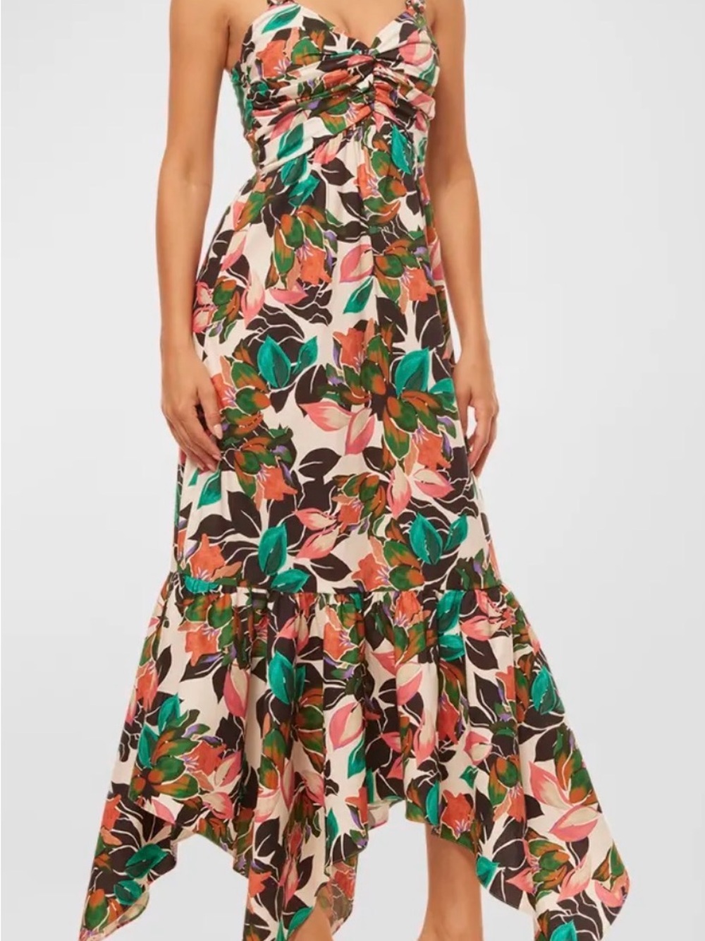 $410 MISA Los AngelesEsperanza Fit & Flare Long Floral Poplin Flounce Dress